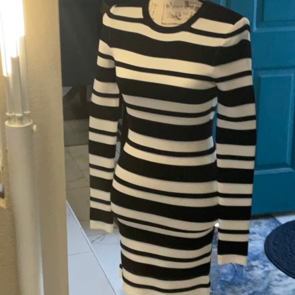 Torn by Ronny Kobo black & white knit bodycon dresss